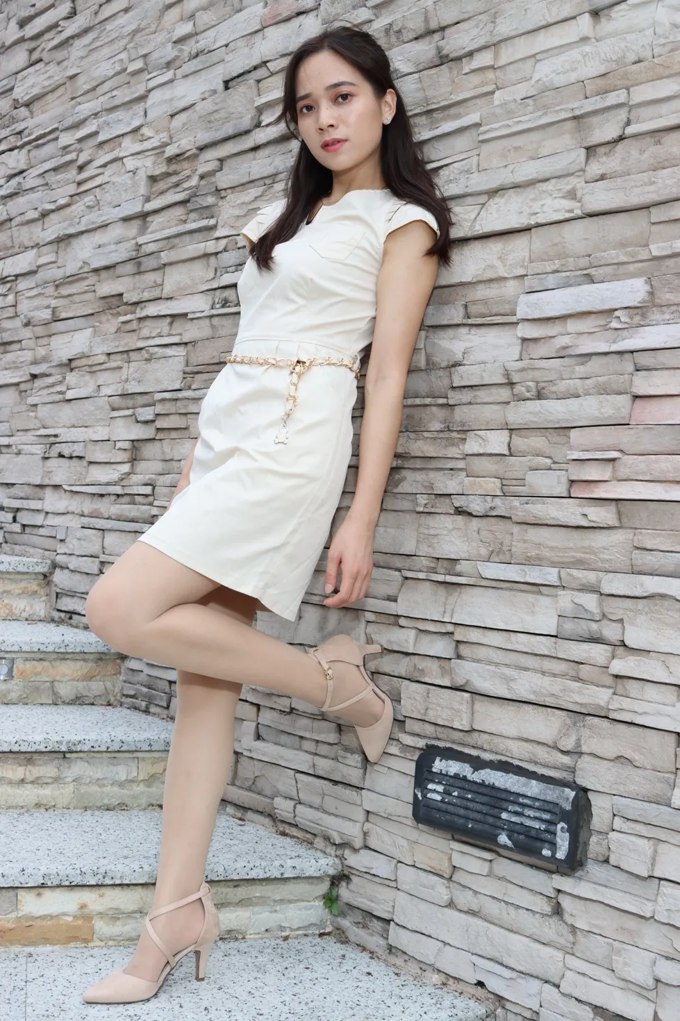 [爱美足] NO.107 Vency Shen 米色连衣裙丝袜高跟美腿 街拍#[70P]-11
